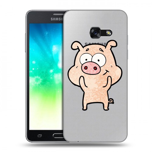 Полупрозрачный дизайнерский силиконовый с усиленными углами чехол для Samsung Galaxy A3 (2017) Прозрачные свинки