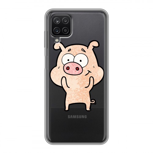 Полупрозрачный дизайнерский силиконовый с усиленными углами чехол для Samsung Galaxy A12 Прозрачные свинки