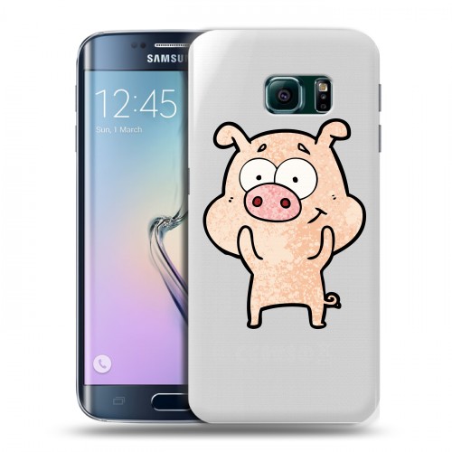 Полупрозрачный дизайнерский пластиковый чехол для Samsung Galaxy S6 Edge Прозрачные свинки