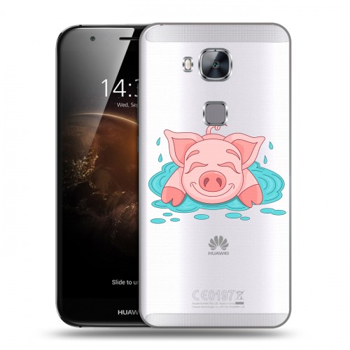 Полупрозрачный дизайнерский силиконовый чехол для Huawei G8 Прозрачные свинки