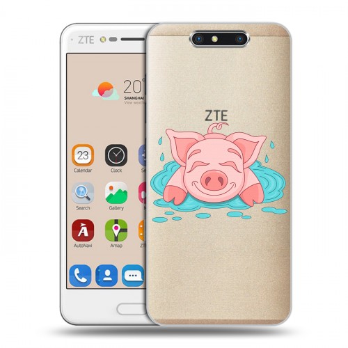 Полупрозрачный дизайнерский пластиковый чехол для ZTE Blade V8 Прозрачные свинки