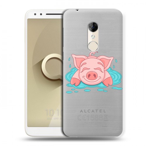 Полупрозрачный дизайнерский пластиковый чехол для Alcatel 3 Прозрачные свинки