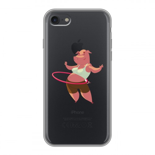 Полупрозрачный дизайнерский силиконовый с усиленными углами чехол для Iphone 7 Прозрачные свинки