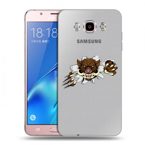 Полупрозрачный дизайнерский силиконовый с усиленными углами чехол для Samsung Galaxy J5 (2016) Прозрачные свинки