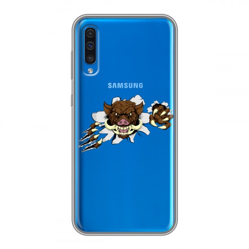 Полупрозрачный дизайнерский силиконовый с усиленными углами чехол для Samsung Galaxy A50 Прозрачные свинки