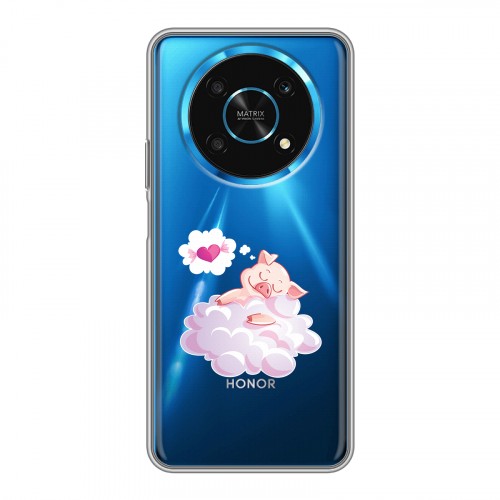 Полупрозрачный дизайнерский силиконовый с усиленными углами чехол для Huawei Honor Magic 4 Lite 5G Прозрачные свинки
