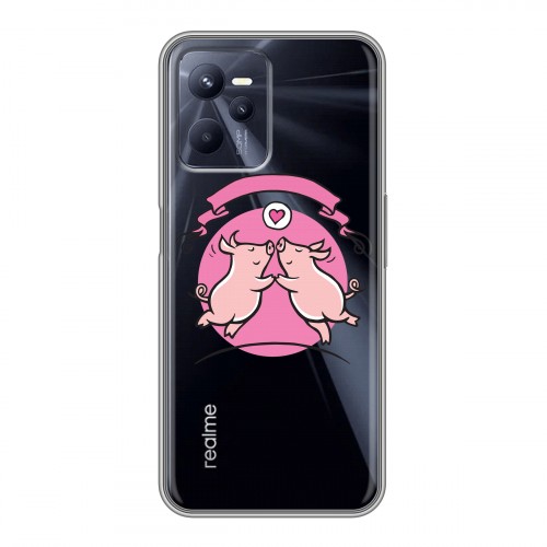 Полупрозрачный дизайнерский пластиковый чехол для Realme C35 Прозрачные свинки