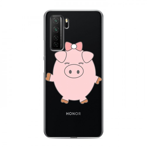Полупрозрачный дизайнерский силиконовый с усиленными углами чехол для Huawei Honor 30S Прозрачные свинки