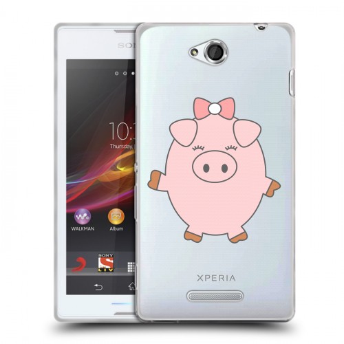 Полупрозрачный дизайнерский пластиковый чехол для Sony Xperia C Прозрачные свинки