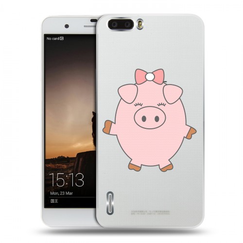 Полупрозрачный дизайнерский пластиковый чехол для Huawei Honor 6 Plus Прозрачные свинки