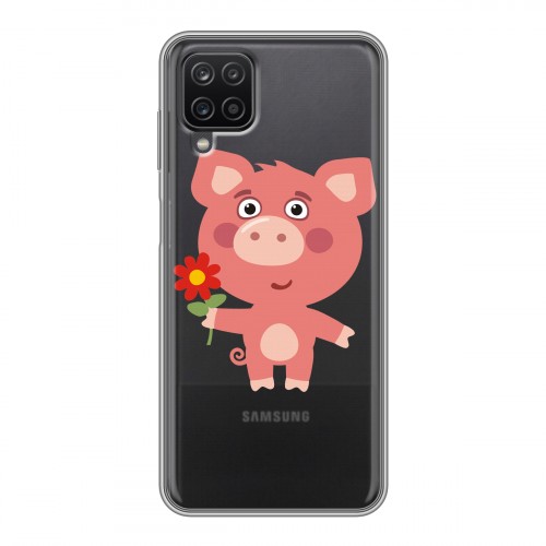 Полупрозрачный дизайнерский силиконовый с усиленными углами чехол для Samsung Galaxy A12 Прозрачные свинки