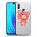 Полупрозрачный дизайнерский пластиковый чехол для Realme 3 Pro Прозрачные свинки