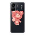 Полупрозрачный дизайнерский силиконовый чехол для Xiaomi Poco C65 Прозрачные свинки