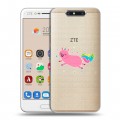 Полупрозрачный дизайнерский пластиковый чехол для ZTE Blade V8 Прозрачные свинки