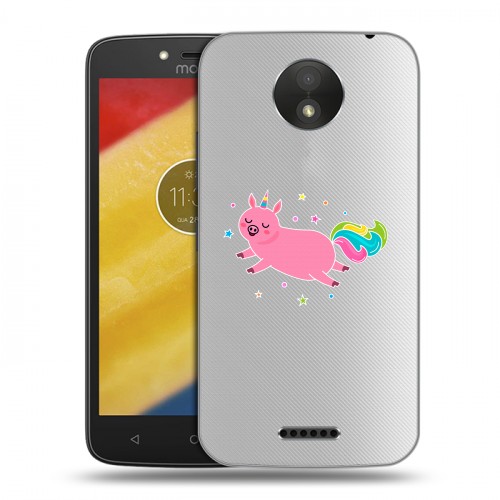 Полупрозрачный дизайнерский пластиковый чехол для Motorola Moto C Plus Прозрачные свинки
