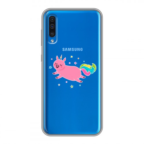 Полупрозрачный дизайнерский пластиковый чехол для Samsung Galaxy A50 Прозрачные свинки