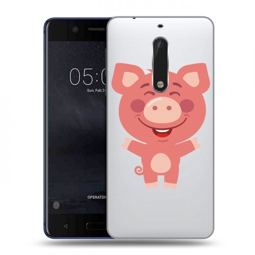 Полупрозрачный дизайнерский пластиковый чехол для Nokia 5 Прозрачные свинки