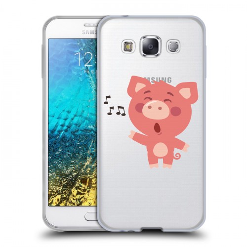 Полупрозрачный дизайнерский пластиковый чехол для Samsung Galaxy E5 Прозрачные свинки