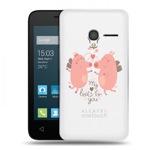 Полупрозрачный дизайнерский пластиковый чехол для Alcatel One Touch Pixi 3 (4.0) Прозрачные свинки