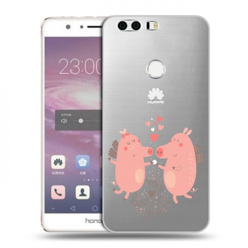 Полупрозрачный дизайнерский пластиковый чехол для Huawei Honor 8 Прозрачные свинки