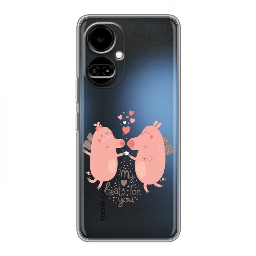 Полупрозрачный дизайнерский силиконовый чехол для Tecno Camon 19 Прозрачные свинки