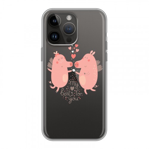 Полупрозрачный дизайнерский силиконовый с усиленными углами чехол для Iphone 14 Pro Max Прозрачные свинки