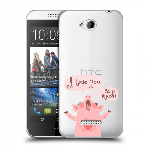 Полупрозрачный дизайнерский силиконовый чехол для HTC Desire 616 Прозрачные свинки