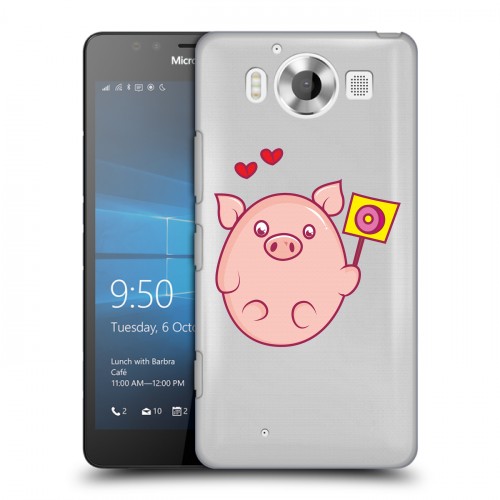 Полупрозрачный дизайнерский пластиковый чехол для Microsoft Lumia 950 Прозрачные свинки