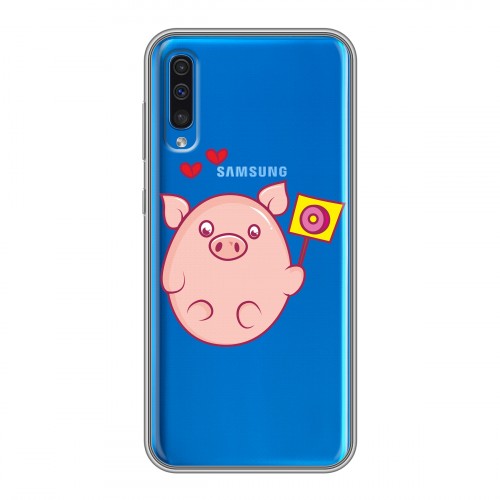 Полупрозрачный дизайнерский пластиковый чехол для Samsung Galaxy A50 Прозрачные свинки