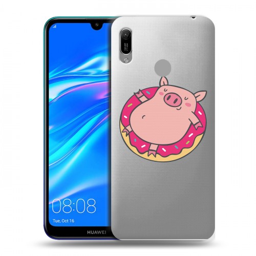 Полупрозрачный дизайнерский пластиковый чехол для Huawei Y6 (2019) Прозрачные свинки