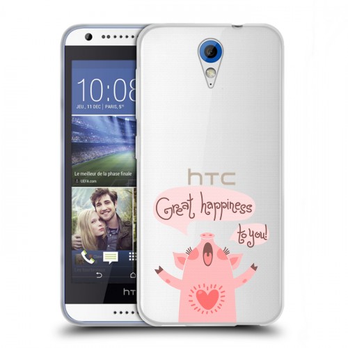 Полупрозрачный дизайнерский пластиковый чехол для HTC Desire 620 Прозрачные свинки
