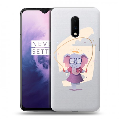 Полупрозрачный дизайнерский пластиковый чехол для OnePlus 7 Прозрачные слоны