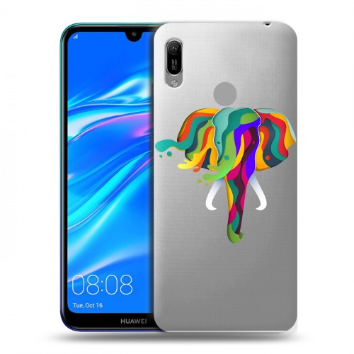 Полупрозрачный дизайнерский пластиковый чехол для Huawei Y6 (2019) Прозрачные слоны