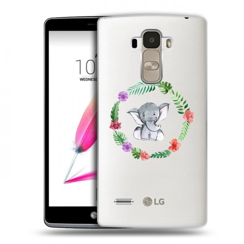 Полупрозрачный дизайнерский силиконовый чехол для LG G4 Stylus Прозрачные слоны