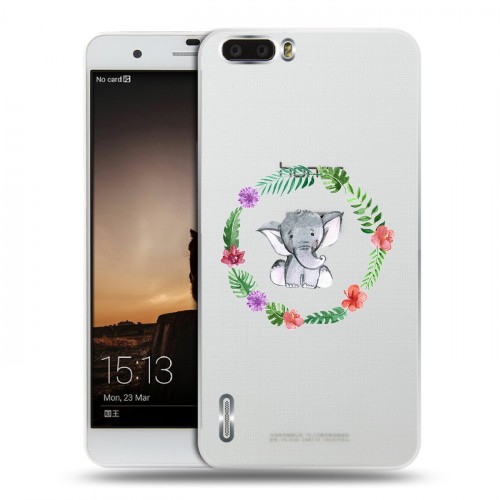 Полупрозрачный дизайнерский силиконовый чехол для Huawei Honor 6 Plus Прозрачные слоны