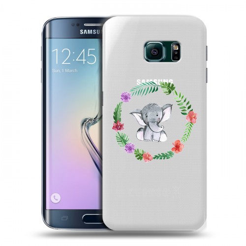Полупрозрачный дизайнерский пластиковый чехол для Samsung Galaxy S6 Edge Прозрачные слоны