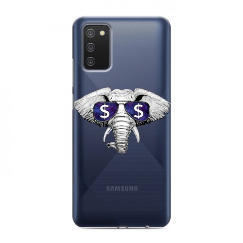 Полупрозрачный дизайнерский пластиковый чехол для Samsung Galaxy A02s Прозрачные слоны