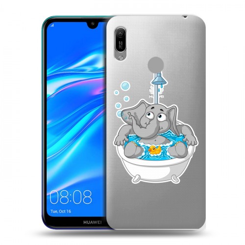 Полупрозрачный дизайнерский пластиковый чехол для Huawei Y6 (2019) Прозрачные слоны