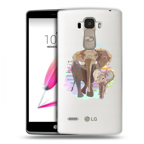 Полупрозрачный дизайнерский пластиковый чехол для LG G4 Stylus Прозрачные слоны