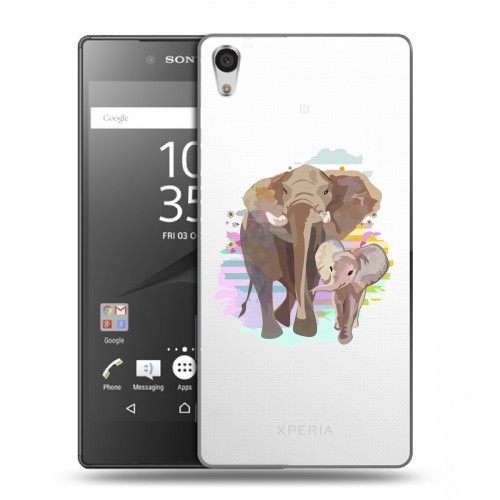 Полупрозрачный дизайнерский пластиковый чехол для Sony Xperia Z5 Premium Прозрачные слоны