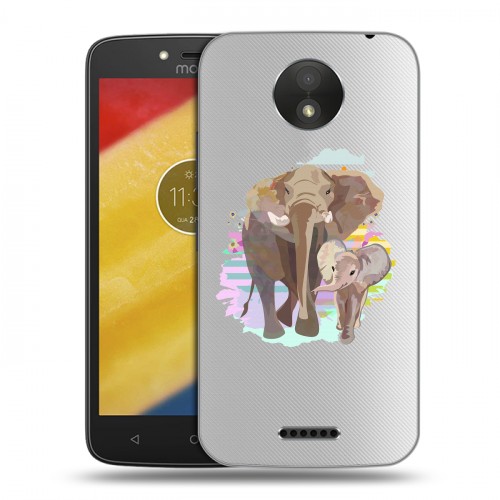Полупрозрачный дизайнерский пластиковый чехол для Motorola Moto C Plus Прозрачные слоны