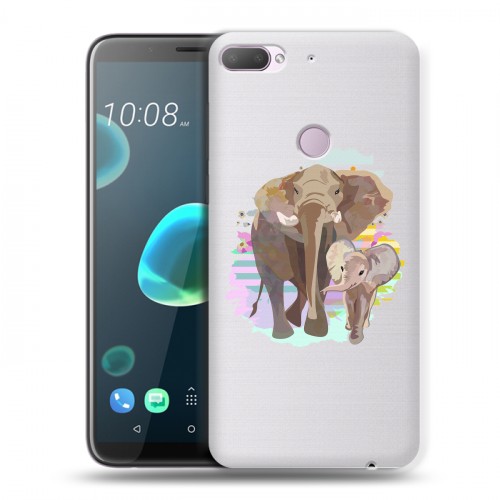 Полупрозрачный дизайнерский пластиковый чехол для HTC Desire 12 Plus Прозрачные слоны