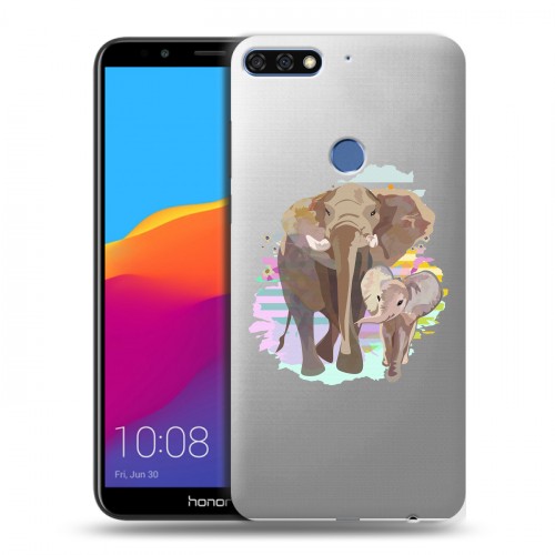 Полупрозрачный дизайнерский пластиковый чехол для Huawei Honor 7C Pro Прозрачные слоны