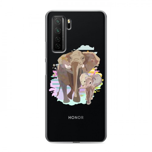 Полупрозрачный дизайнерский силиконовый с усиленными углами чехол для Huawei Honor 30S Прозрачные слоны