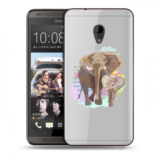 Полупрозрачный дизайнерский силиконовый чехол для HTC Desire 700 Прозрачные слоны