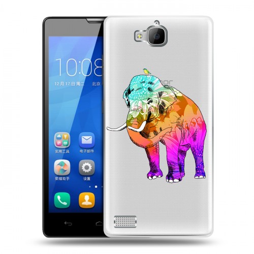 Полупрозрачный дизайнерский пластиковый чехол для Huawei Honor 3c Прозрачные слоны