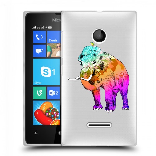 Полупрозрачный дизайнерский пластиковый чехол для Microsoft Lumia 435 Прозрачные слоны