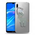 Полупрозрачный дизайнерский пластиковый чехол для Huawei Y6 (2019) Прозрачные слоны