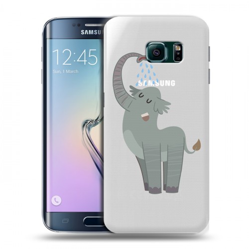 Полупрозрачный дизайнерский пластиковый чехол для Samsung Galaxy S6 Edge Прозрачные слоны
