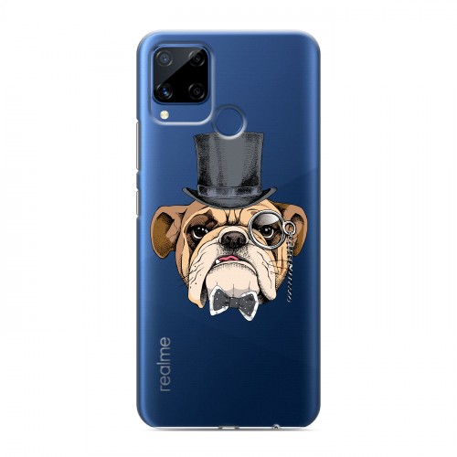 Полупрозрачный дизайнерский силиконовый с усиленными углами чехол для Realme C15 Прозрачные собаки